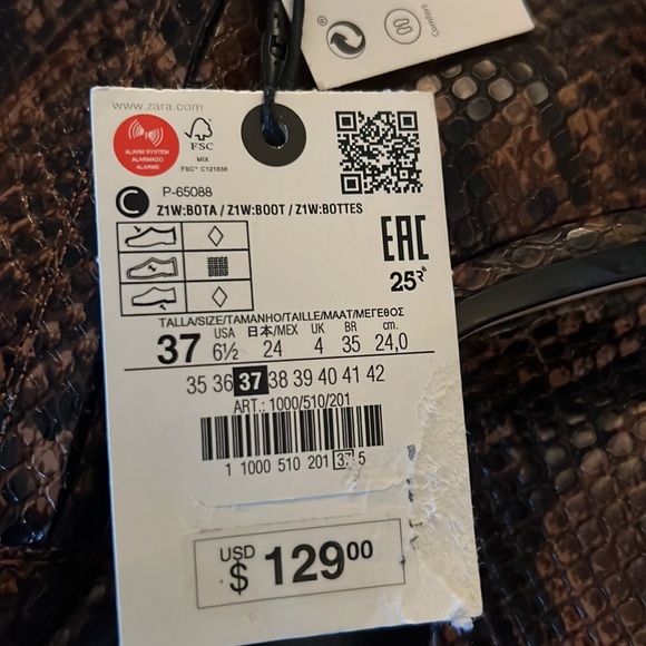 Zara heeled boots with sake print size 37 (6.5) - Picture 4 of 11